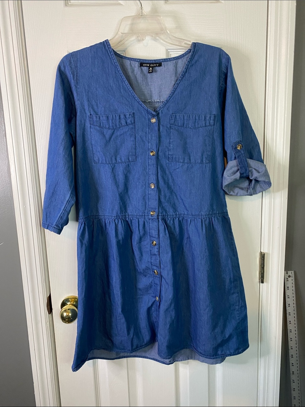 New Glory Woven Blue Button Front Dress Size Medium